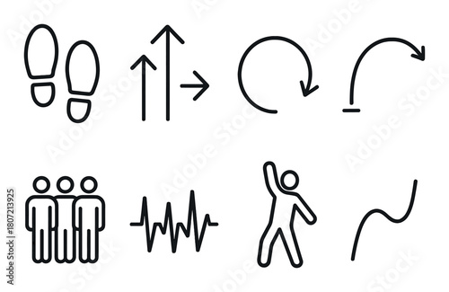 Abstract dance steps and movement symbols on dark background