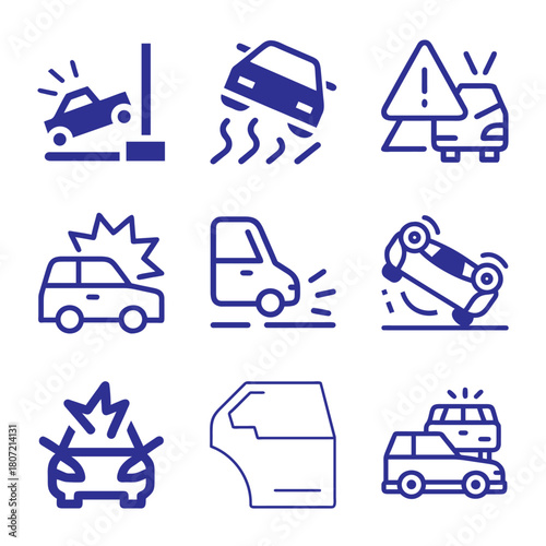 Car Accident icons set and vactor file download.