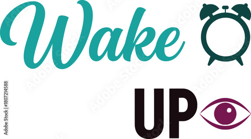 Wake Up Symbol With Alarm Clock and Eye Icon Representing Alertness and Readiness for a Productive Day Featuring Teal Blue and Purple