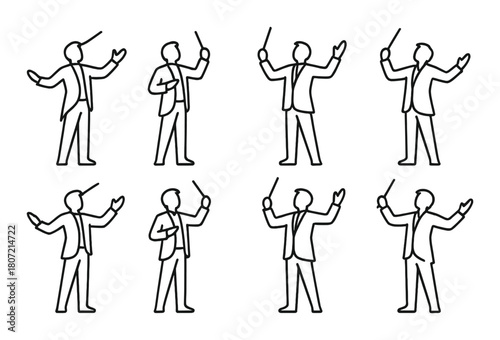 Silhouettes of conductors leading ensemble with batons in artistic pattern