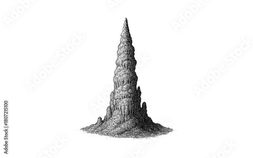 Detailed stalagmite in black and white dotwork style