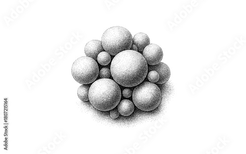Stipple shaded spheres cluster with monochrome textured effect