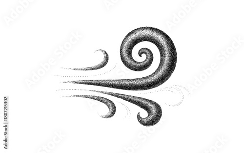 Intricate dotwork swirling wind design with dynamic spiral elements