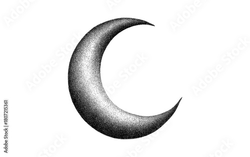 Elegant stippled half moon crescent: monochrome minimalist design
