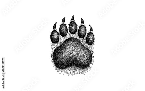 Detailed bear paw print with stippling technique for wildlife design