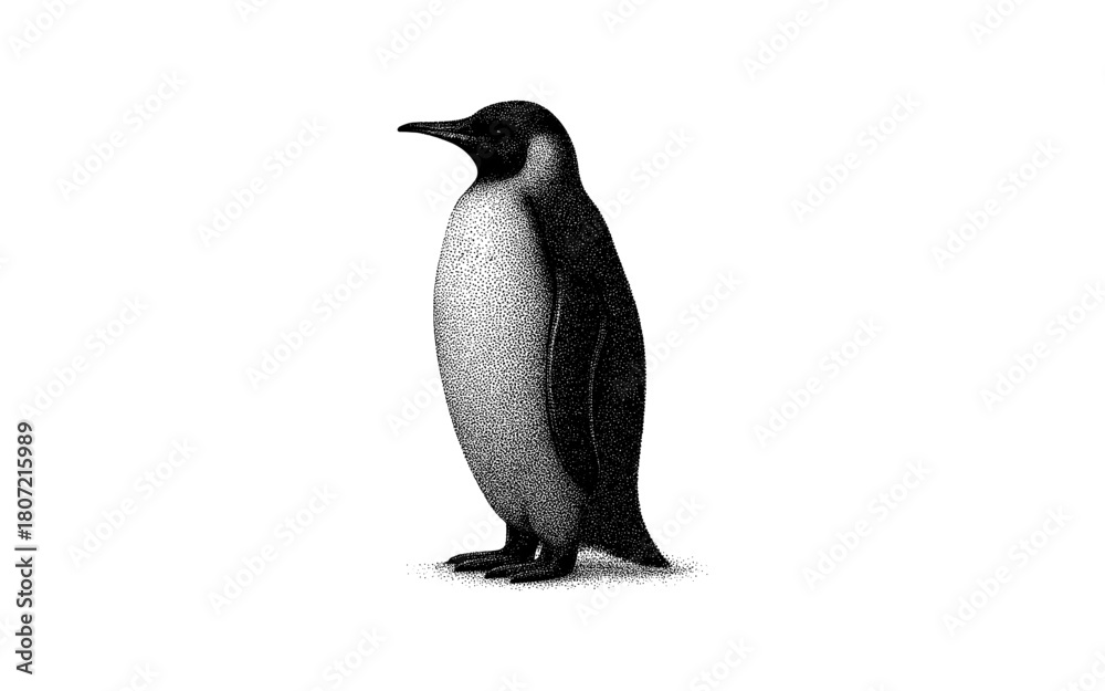 Obraz premium Detailed pointillism penguin artwork in monochrome