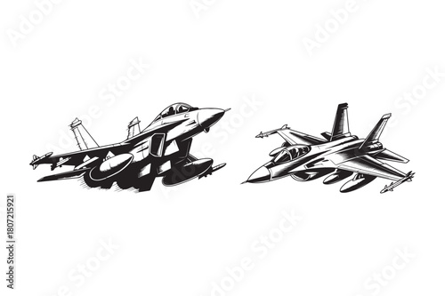 Two fighter jets in dynamic sketchy illustration style