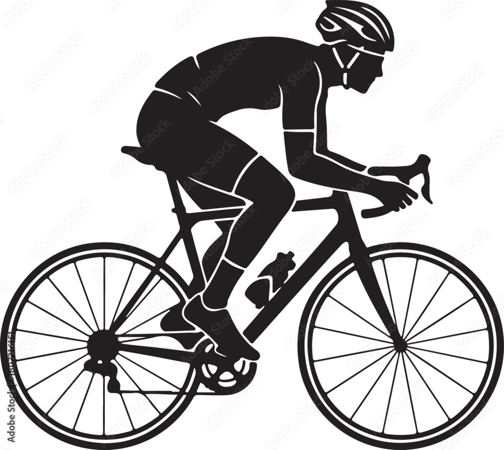 Fototapeta premium black silhouette of cyclist on white background, vector