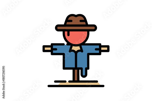 A stylized illustration of a scarecrow stands guard against pests in a field.