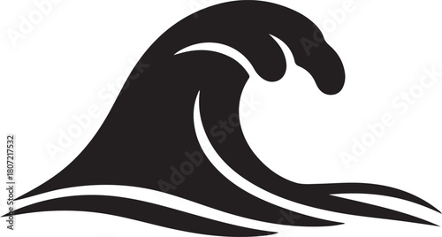 black silhouette of ocean waves on white background, vector