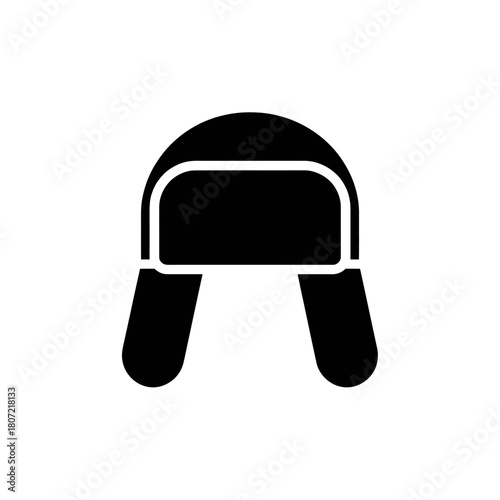Black Silhouette of a Winter Hat Ushanka Symbolizing Warmth and Cold Weather Protection Isolated on White Background