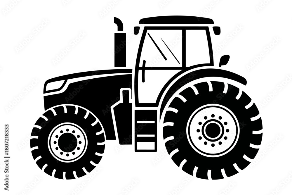 Obraz premium Modern Black Tractor Vector Illustration Agriculture and Farming Equipment Minimalist Design for Farm Equipment Industry Concepts