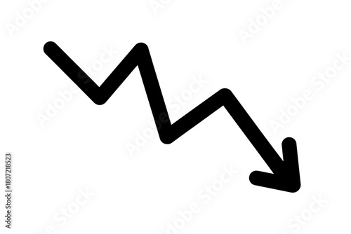 Downward Trend Arrow Illustrating Economic Decline or Market Crash with Zigzag Pattern and Clear Indication of Loss