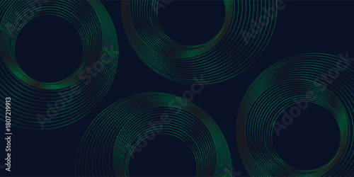 Round frame colorful green black light isolated on dark background. Abstract circles lines pattern. Vector illustration concept for music, digital, modern science, vector illustration
