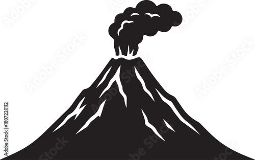 black silhouette of volcano on white background, vector
