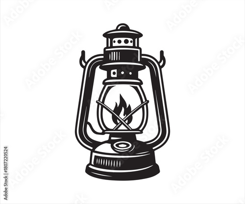 Vintage Kerosene Lantern With Flame – Classic Retro Camping Vector Illustration