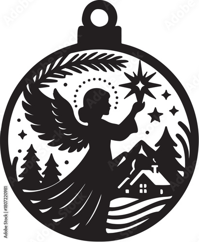 Majestic Angel Wings Papercut Christmas Ornament Silhouette.eps