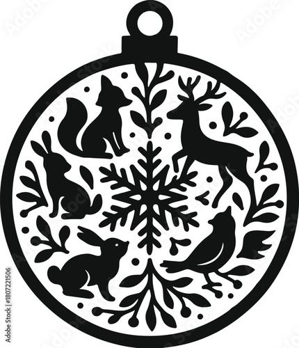 Winter Woodland Mandala Papercut Christmas Ornament Silhouette.eps