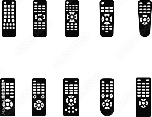 Assorted remote control icons for controlling various electronic devices. Vector