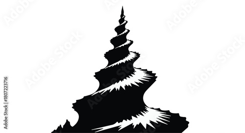 Abstract spiral staircase ascends towards a distant peak, symbolizing progress and ambition.