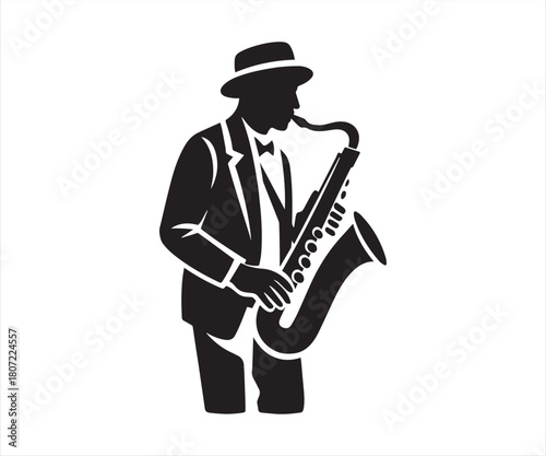 Jazz Saxophone Player Silhouette – Vintage Musician Vector Illustration