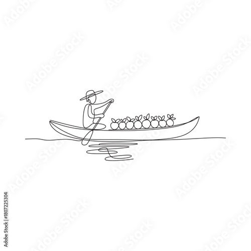 Hand drawn sketch of a traditional boat with passengers and cargo