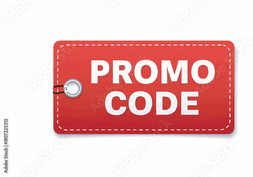 Red Promo Code tag isolated on white background for marketing and online shopping