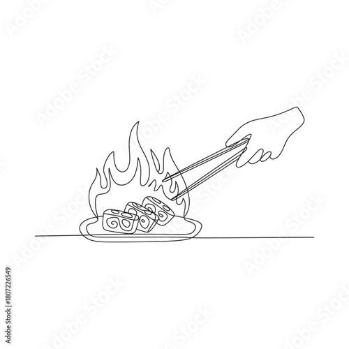 Electric guitar ignited by flames in dynamic line art