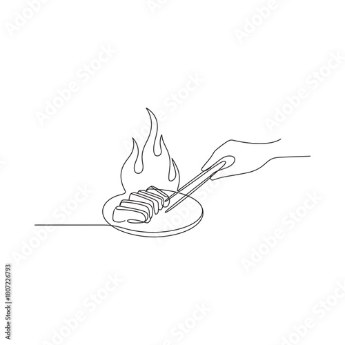 Sketch of a spoon with food being heated over a flame