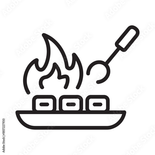 Barbecue skewers cooking over open flames icon