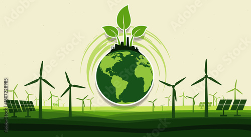 Promote green energy solutions with this sustainable earth illustration for a brighter, cleaner, future today