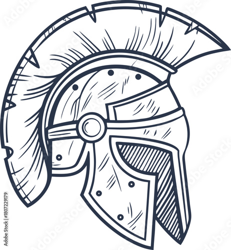 Ancient warrior helmet illustration roman or greek centurion armor, classic historical battle head protection