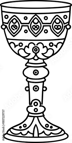 Ornate ceremonial chalice with intricate decorative patterns and elegant stem vintage cup design, sacred religious symbol