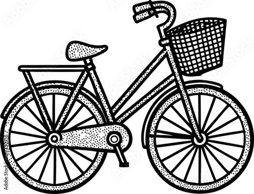 Vintage city bicycle with classic basket retro transportation illustration, eco friendly urban commuting design
