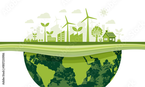 Sustainable earth with green energy and eco-friendly city, a vibrant vision for a greener future now