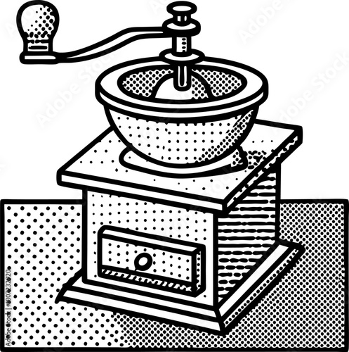 Vintage hand coffee grinder with wooden drawer classic manual mill for grinding coffee beans, retro kitchen tool