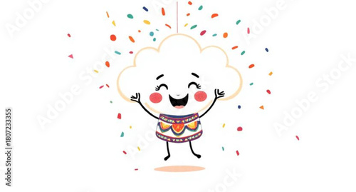 Funny clown cartoon illustration with red heart balloons for a child's birthday celebration party design