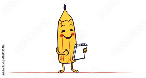 Funny and cute cartoon vector illustration of a happy animal sign holding a pencil for art and design