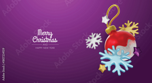 Stylish golden Christmas decorations with snowflakes creating a modern holiday composition perfect for greeting cards and seasonal promotions