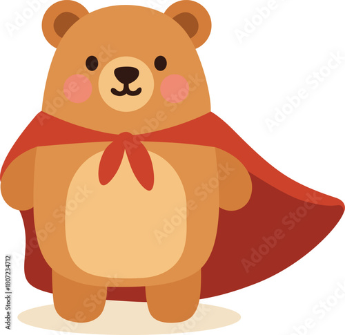 Brave Brown Teddy Bear Wearing a Red Cape