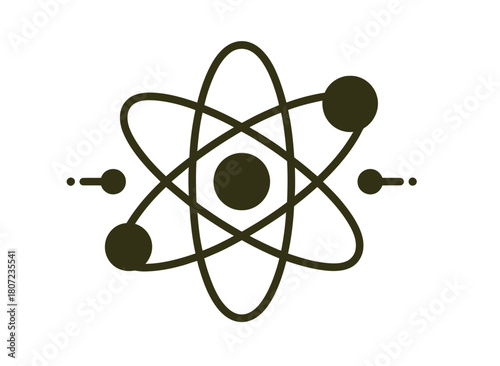 A stylized atom symbol represents the fundamental building blocks of matter and scientific inquiry.