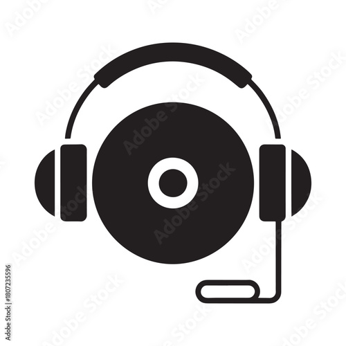 Headphones with a cd or disc icon