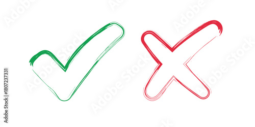 Checkmark x mark icon. Green checkmark and red x sign.