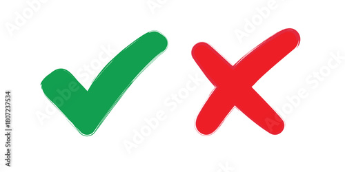 Checkmark x mark icon. Green checkmark and red x sign.