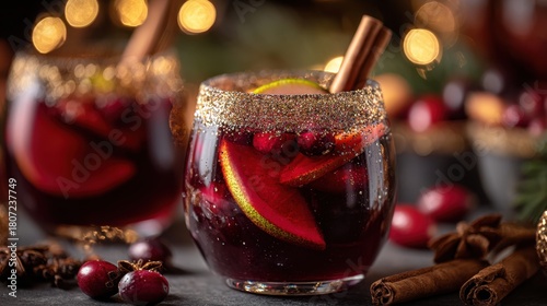 Fototapeta Naklejka Na Ścianę i Meble -  Cranberry spiced festive drinks