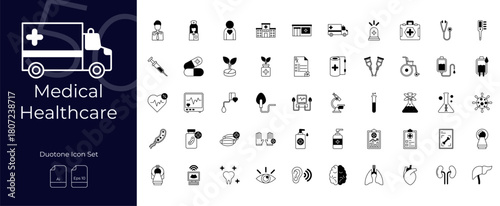 Medical Healthcare Duotone Editable Icons set