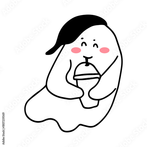 Kawaiii Cute Ghost Illustrations for Halloween and Spooky Themes. wearing costume