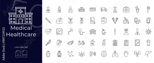Medical Healthcare Line Editable Icons set