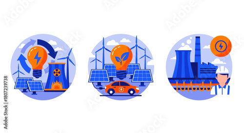 Discover alternative energy sources including solar panels, wind turbines, and nuclear power plants