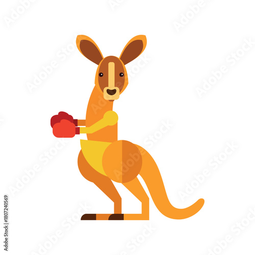 Fun cartoon kangaroo wearing boxing gloves, ready for a fight, Australian animal, playful illustration